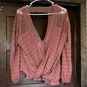 Free People Deep V-Neck Blouse - Mauve